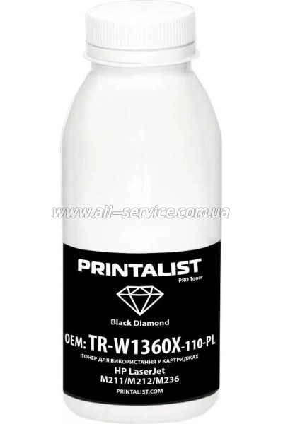 Тонер PRINTALIST HP LJ M211/ M212/ M236 бутль 110г (TR-W1360X-110-PL) Тонер PRINTALIST HP LJ M211/ M212/ M236 бутль 110г (TR-W1360X-110-PL)