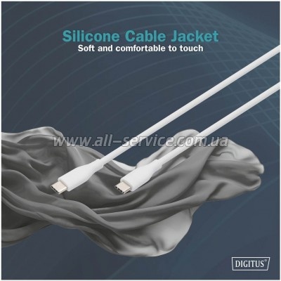���� ������ USB-C to USB-C 1.0m USB 2.0 60W silicone white Digitus (AK-300341-010-W)