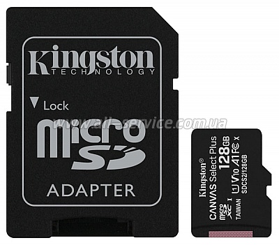   Kingston 128GB microSDXC Canvas Select Plus 100R A1 C10 + SD  (SDCS2/128GB)
