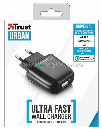 �������� ���������� TRUST URBAN Ultra Fast Wall Charger 2.0 Black (21063)