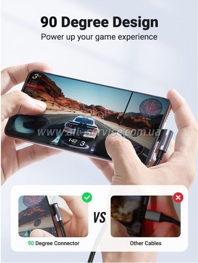 ���� ������ USB-C to USB-C 0.5m 3A 60W 90� corner US255 black/ gray Ugreen (50122)