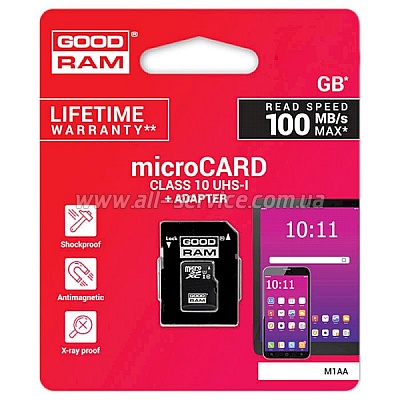   Goodram microSDXC M1AA 64GB UHS-I Class 10 + SD- (M1AA-0640R12)