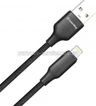 ���� ������ USB 2.0 AM to Lightning 2.0m 3A TPE embossed black ColorWay (CW-CBUL102-BK)