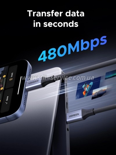 ���� ������ USB-C to USB-C 1.0m 240W 480Mbps braided black Ugreen (85973)