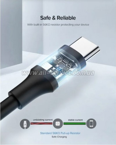 ���� ������ USB 2.0 AM to USB-C 0.5m 3.0A (18W) Nickel Plating US287 Black Ugreen (60115)