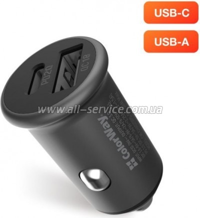   ColorWay 2USB Car QC3.0 Gray (CW-CHA029PD-GR)