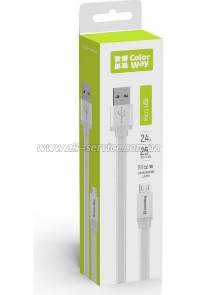 ���� ������ USB 2.0 AM to Micro 5P 0.25m white ColorWay (CW-CBUM-MUM25W)