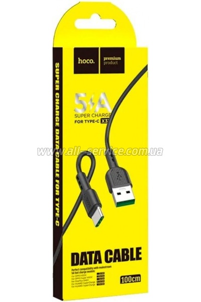 ���� ������ USB-C to USB-C 1.0m 5A Surge charging X33 black HOCO (6931474706119)