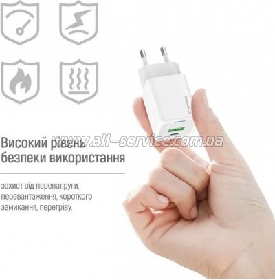 �������� ������� ColorWay USB-C PD20W + 1xUSB QC4.0 white (CW-CHS062PD-WT)