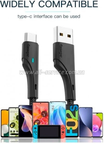 ���� ������ USB 2.0 AM to USB-C 3.0m black Essager (EXCT-LSC01)