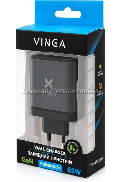 �������� ������� Vinga 2xUSB-C + USB-A Display 65W (VCR65ACCDB)