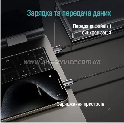 ���� ������ USB 2.0 AM to USB-C 2.0m 3A zinc alloy braided black ColorWay (CW-CBUC099-BK)