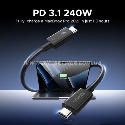 ���� ������ USB-C to USB-C 1.0m Thunderbolt 5 240W 5A 120Gbps 16/8/4K L703 black Ugreen (45996)