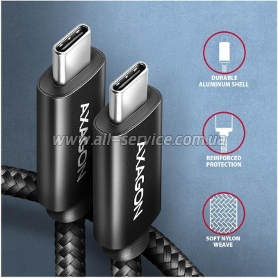 ���� ������ USB-C to USB-C 3.0m USB 2.0 PD 240W 5A black AXAGON (BUCM2-CM30AB)