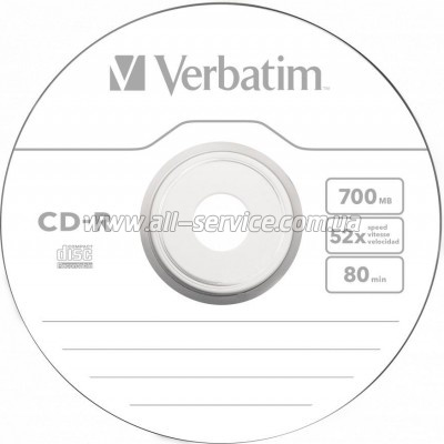 ���� Verbatim CD-R 700Mb 52x Spindle Wrap box Extra (43725)