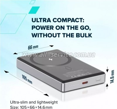 ������� ������������� Canyon 10000mAh OnPower 510 slim Magsafe PD/ 20W Beige (CNS-CPB510BE)