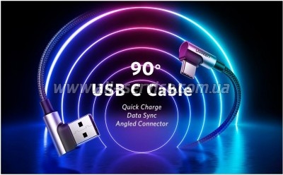 ���� ������ USB 2.0 AM to USB-C 3.0m 3A 90� corner US176 black Ugreen (70875)
