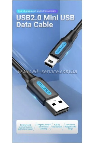 ���� ������ USB 2.0 AM to Mini 5P 2.0m black Vention (COMBH)