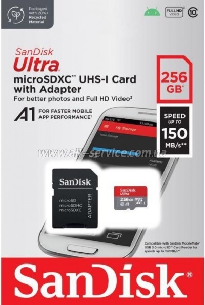   SanDisk 256GB microSDXC class 10 UHS-I Ultra (SDSQUAC-256G-GN6MA)