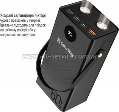   ColorWay 60000 mAh Powerful PD/ 65W, QC/ 4.0, AFC, FCP, Black (CW-PB600LPA5BK-PDD)