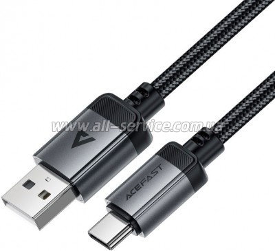 ���� ������ USB 2.0 AM to USB-C 1.2m 3.0A 18W aluminum alloy Black Acefast (6974316283782)