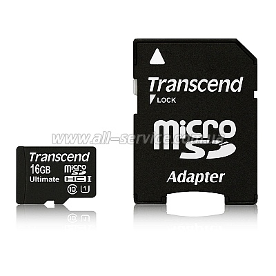   16GB TRANSCEND microSDHC Class 10 UHS-I UltimateX600 + SD  (TS16GUSDHC10U1)