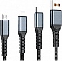���� ������ USB 2.0 AM to Lightning + Micro 5P + USB-C 1.2m 100W nylon black XoKo (SC-3100)