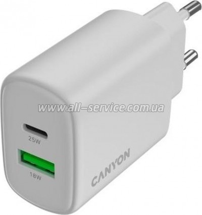 �������� ������� Canyon OnCharge 250 25W 1xPD 1xQC EU White (CNE-CHA250-21)
