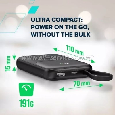   Canyon 10000mAh OnPower 101 PD/22.5W built-in cable Black (CNS-CPB101BK)