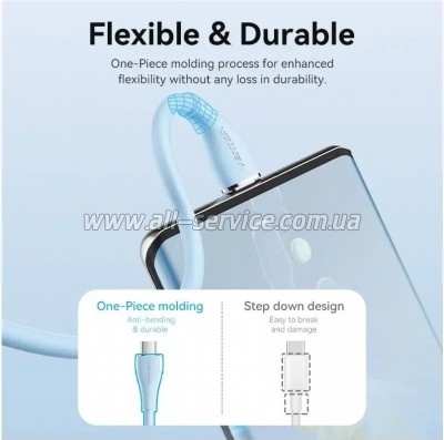 ���� ������ USB-C to USB-C 1.0m USB2.0 100W (20V/5A) Light Blue Silicone Vention (TAWSF)
