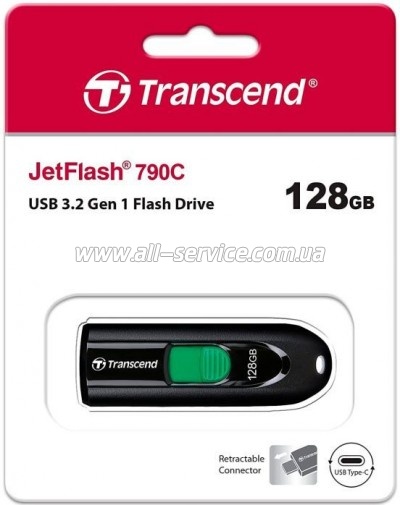  Transcend 128GB JetFlash 790C Black USB 3.1 (TS128GJF790C)