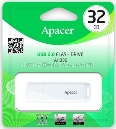  Apacer 32GB AH336 White USB 2.0 (AP32GAH336W-1)