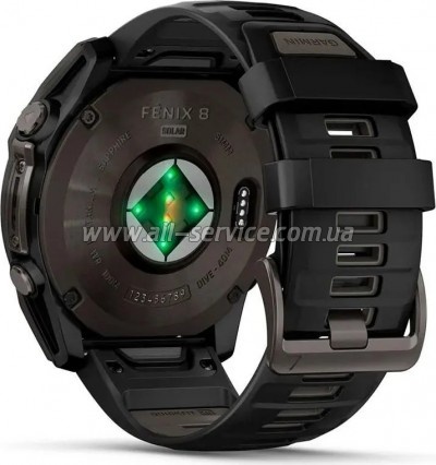 �����-���� Garmin fenix 8 51mm,Saph Solar,CrbnGry Ti/Blk,Blk/PblGryBnd (010-02907-11)