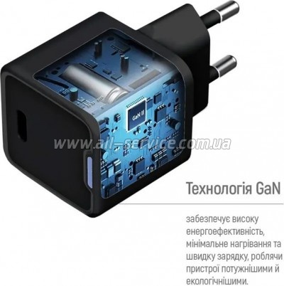 �������� ������� ColorWay GaN Mini 25W PD Port PPS USB-C black (CW-CHS052PD-BK)