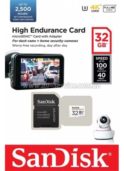 ����� ������ SanDisk 32GB microSDHC C10 UHS-I U3 V30 R100/W40MB/s High Endurance (SDSQQNR-032G-GN6IA)