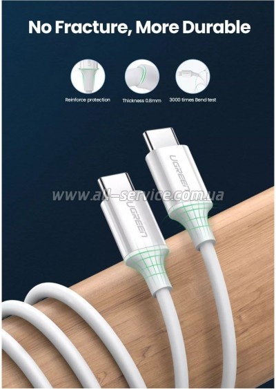 ���� ������ USB-C to USB-C 0.5m 3A 60W US264 white Ugreen (60517)