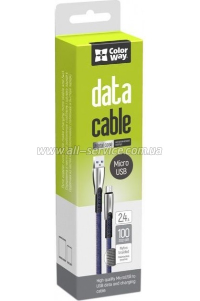   ColorWay USB 2.0 AM to Micro 5P 1.0m zinc alloy blue (CW-CBUM011-BL)