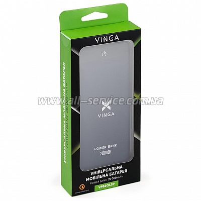   Vinga 20000 mAh QC3.0 Display soft touch black (VPB2QLSBK)