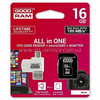   Goodram MicroSDHC Goodram 16GB Class 10 +  + reader (M1A4-0160R12)