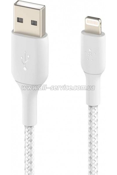 ���� ������ USB 2.0 AM to Lightning 2.0m BRAIDED white Belkin (CAA002BT2MWH)