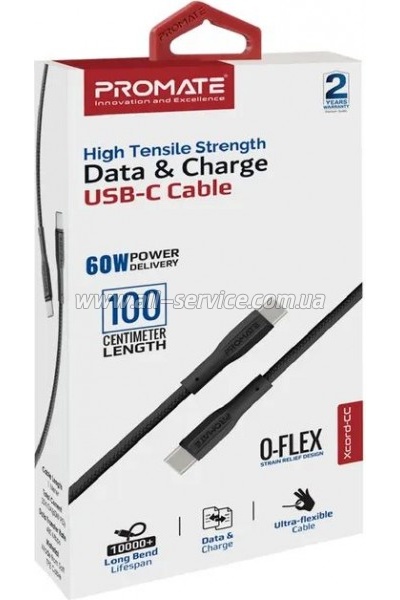 ���� ������ USB-C to USB-C 1.0m Promate (xcord-cc.black)