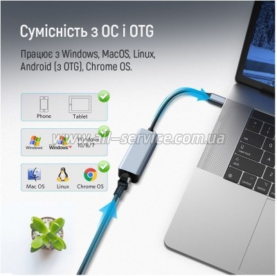 ������� USB-C + USB A to RJ45 Ethernet 1000Mbps ColorWay (CW-AD-CRG)