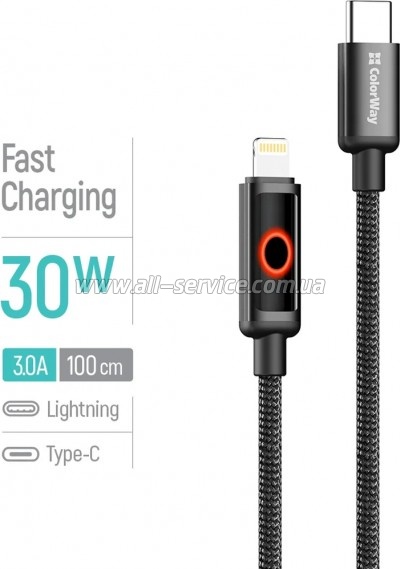 ���� ������ USB-C to Lightning 1.0m PD30W black ColorWay (CW-CBPDCL103-BK)