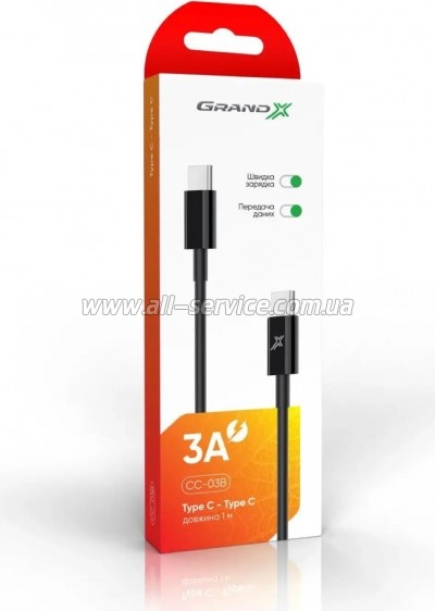 ���� ������ USB-C to USB-C 1.0m 20W CC-03B Black Grand-X (CC-03B)