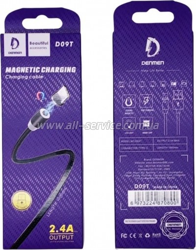 ���� ������ USB 2.0 AM to USB-C magnetic black Denmen (DN-D09T-BK)