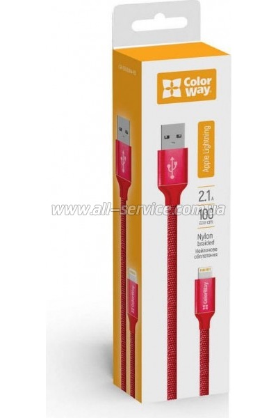 ���� ������ USB 2.0 AM to Lightning 1.0m 2.1� red ColorWay (CW-CBUL004-RD)