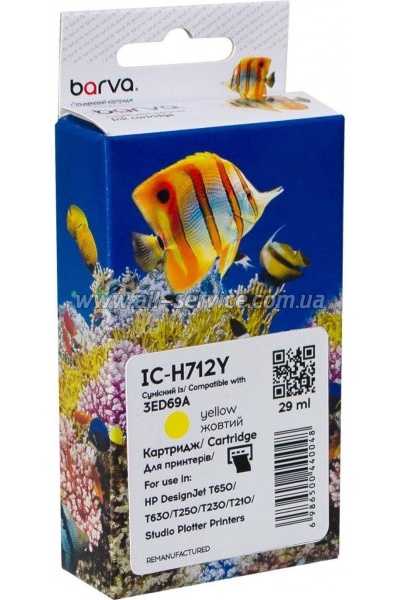 Картридж Barva HP №712/ 3ED69A/ 3ED79A Yellow (IC-H712Y) Картридж Barva HP №712/ 3ED69A/ 3ED79A Yellow (IC-H712Y)