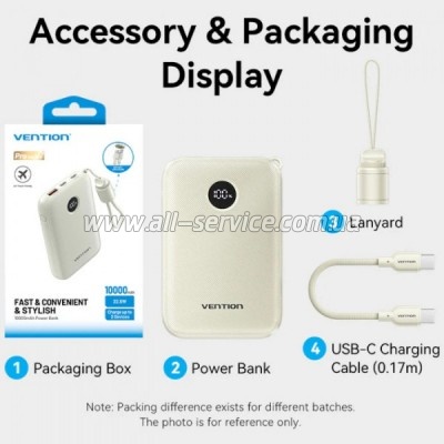 ������� ������������� Vention 10000mAh PD 22.5W Beige (FKAN0-C)