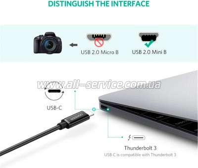 ���� ������ USB-C 2.0 AM to Mini 5P 1.0m US242 black Ugreen (50445)