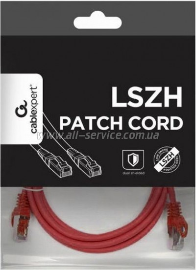 ����-���� 0.5� S/FTP Cat 6A CU LSZH red Cablexpert (PP6A-LSZHCU-R-0.5M)